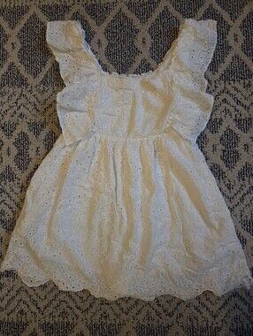 White Eyelet Ruffle-Sleeve Dress